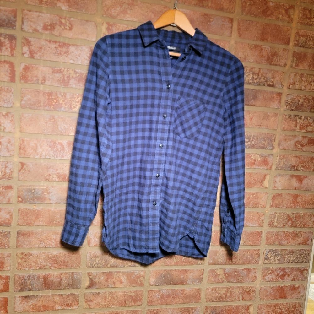 Madewell Blue Plaid Flannel Slim Boyfriend Shirt size XS - Picture 5 of 9